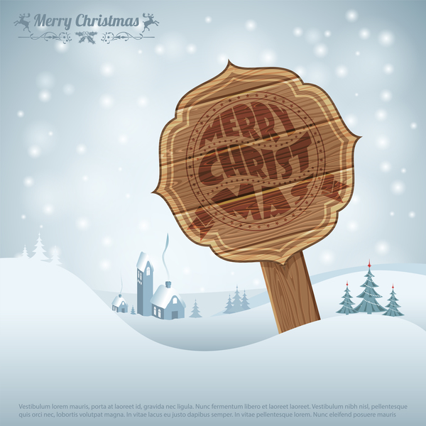 Christmas background with wooden board sign vector 04