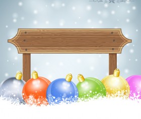 Christmas background with wooden board sign vector 06