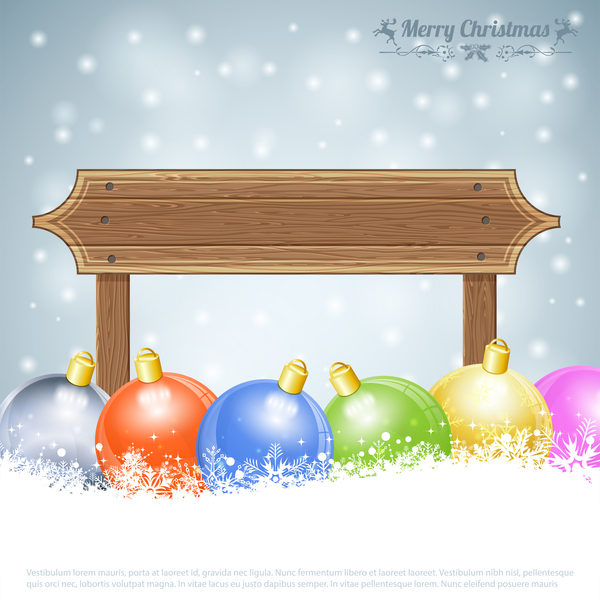 Christmas background with wooden board sign vector 06