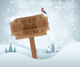 Christmas background with wooden board sign vector 07