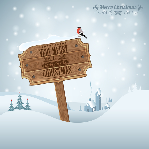 Christmas background with wooden board sign vector 07