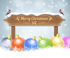 Christmas background with wooden board sign vector 08