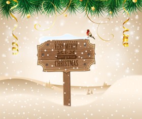 Christmas background with wooden board sign vector 09