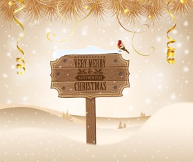 Christmas background with wooden board sign vector 10