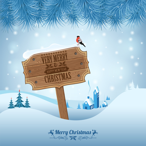 Christmas background with wooden board sign vector 11