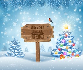 Christmas background with wooden board sign vector 12