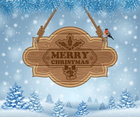 Christmas background with wooden board sign vector 13