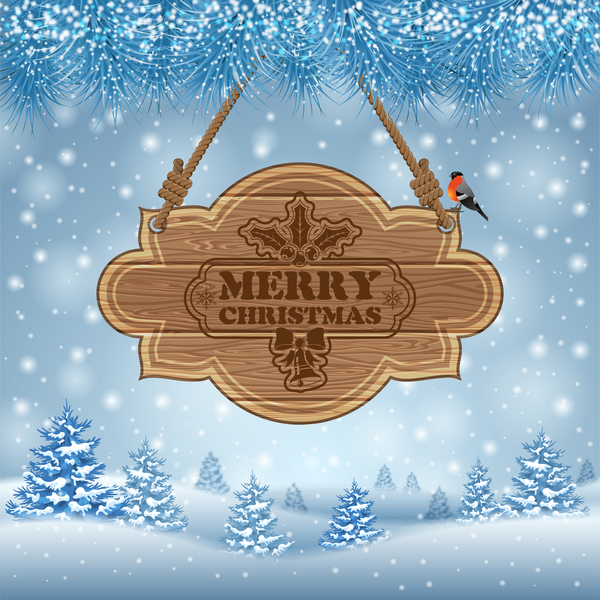 Christmas background with wooden board sign vector 13