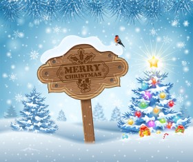 Christmas background with wooden board sign vector 14