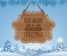Christmas background with wooden board sign vector 15