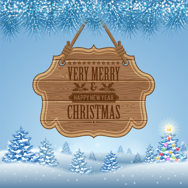 Christmas background with wooden board sign vector 15