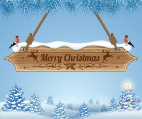 Christmas background with wooden board sign vector 16