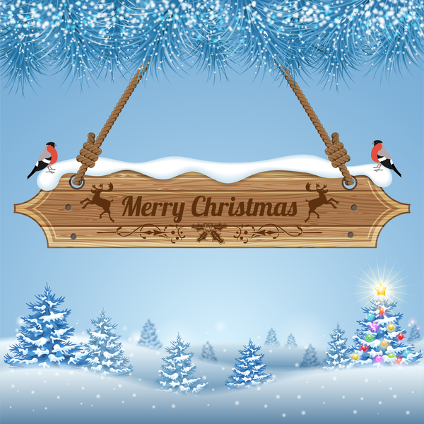 Christmas background with wooden board sign vector 16