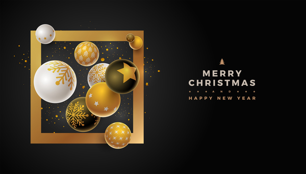 Christmas ball with new year black background vector 01