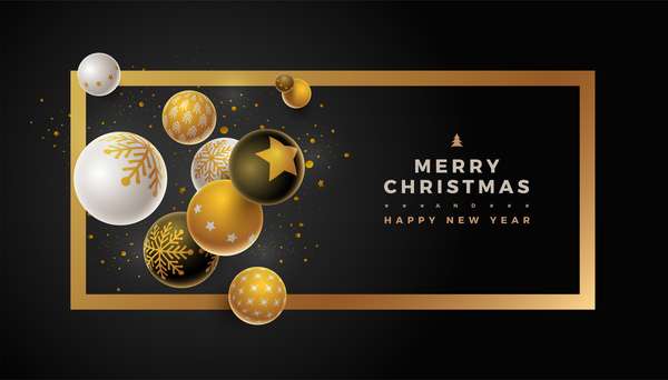 Christmas ball with new year black background vector 02