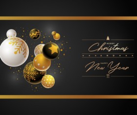 Christmas ball with new year black background vector 03