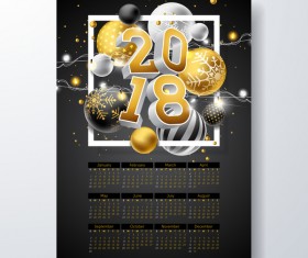 Christmas balls with 2018 calendar template vector 01