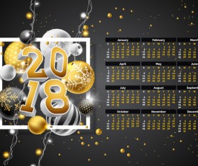 Christmas balls with 2018 calendar template vector 02