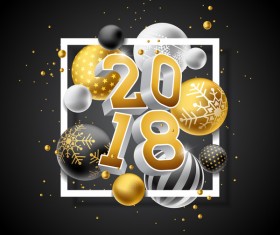 Christmas balls with 2018 new year background vector