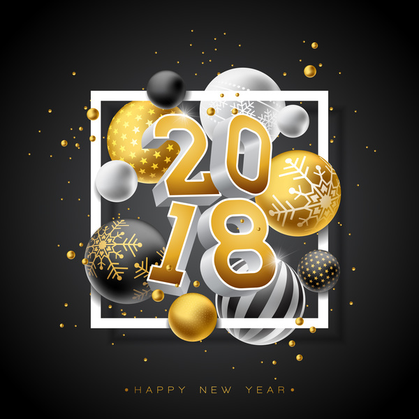 Christmas balls with 2018 new year background vector