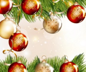 Christmas balls with spruce branches illustration vector 02