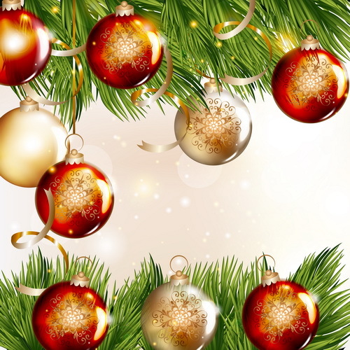 Christmas balls with spruce branches illustration vector 02 free download