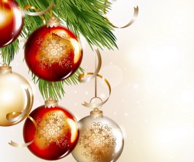 Christmas balls with spruce branches illustration vector 03