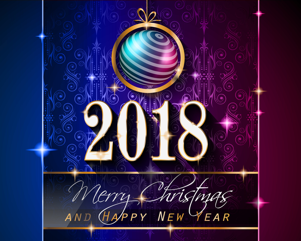 Christmas balls with vintage 2018 new year background vector  01