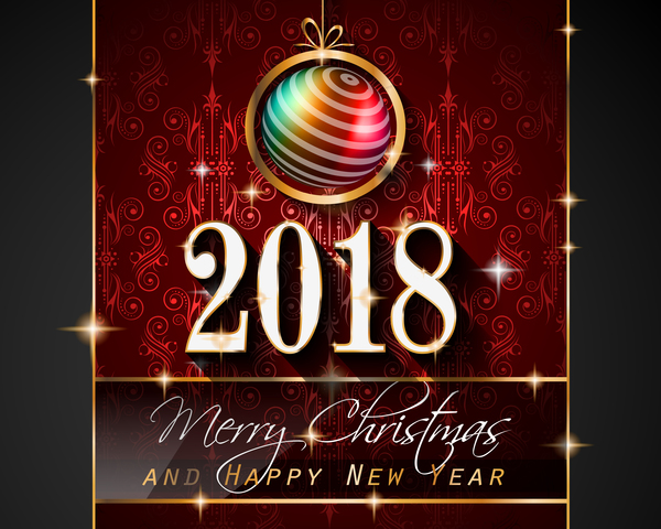 Christmas balls with vintage 2018 new year background vector  02