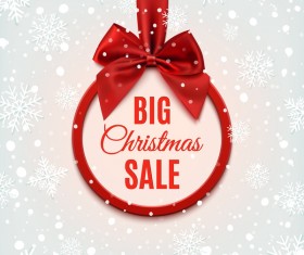 Christmas big sale with red bow and snow background vector