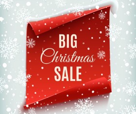 Christmas big sale with snow background and red paper vector