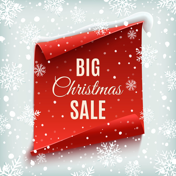 Christmas big sale with snow background and red paper vector