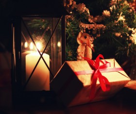 Christmas candlelight and gift box Stock Photo