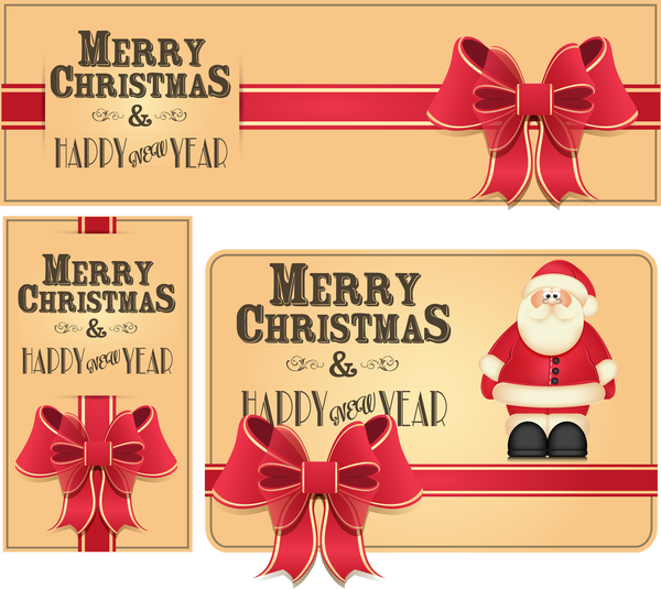 Christmas card with xmas banner and red bow vector