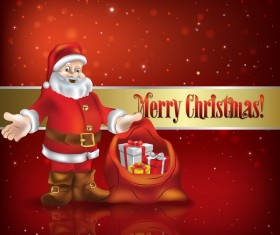 Christmas decorations and Santa Claus with red background vector