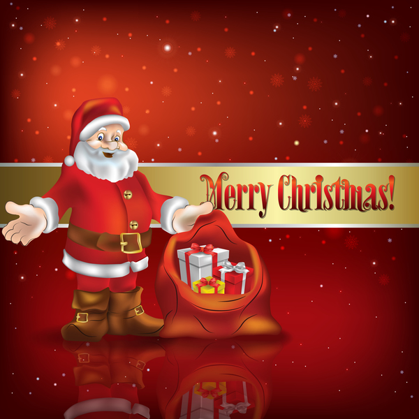 Christmas decorations and Santa Claus with red background vector free  download