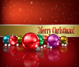 Christmas decorations and snowflakes with red background vector