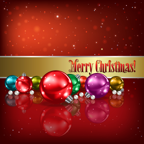 Christmas decorations and snowflakes with red background vector