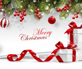 Christmas gift box with greeting card vector material