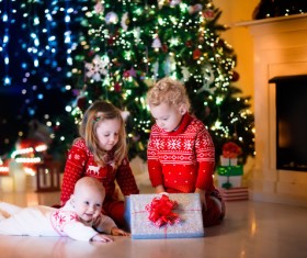 Christmas gift kids watching Stock Photo 01