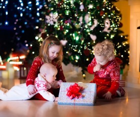 Christmas gift kids watching Stock Photo 03