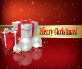 Christmas gifts and decorations with red background vector