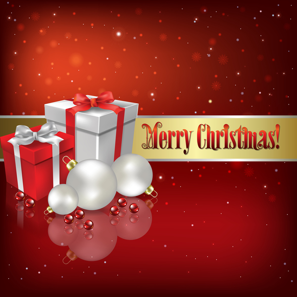 Christmas gifts and decorations with red background vector