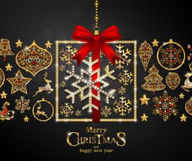 Christmas golden decor design elements vector 01