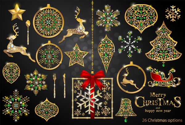 Christmas golden decor design elements vector 02