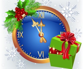 Christmas greenting card with clock vector material 01