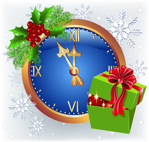 Christmas greenting card with clock vector material 01