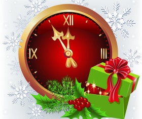 Christmas greenting card with clock vector material 02