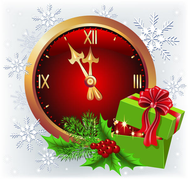 Christmas greenting card with clock vector material 02