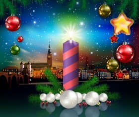 Christmas greeting card with panorama of city vector 01